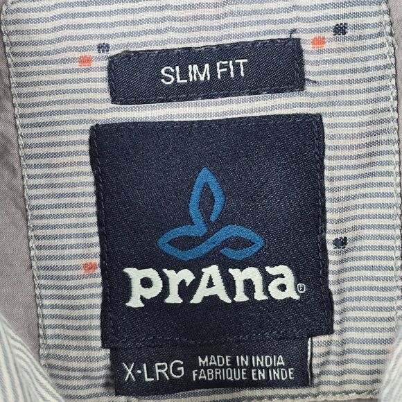 prAna Men's Button Up Shirt Short Sleeve Collar Striped Slim Fit Size XL - Picture 4 of 9